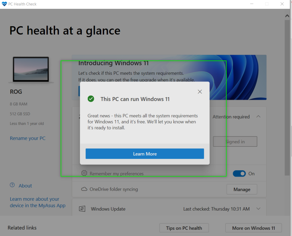 Microsoft PC Health Check App